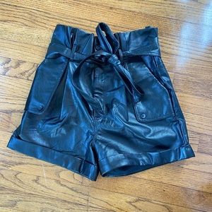 High waisted black leather shorts